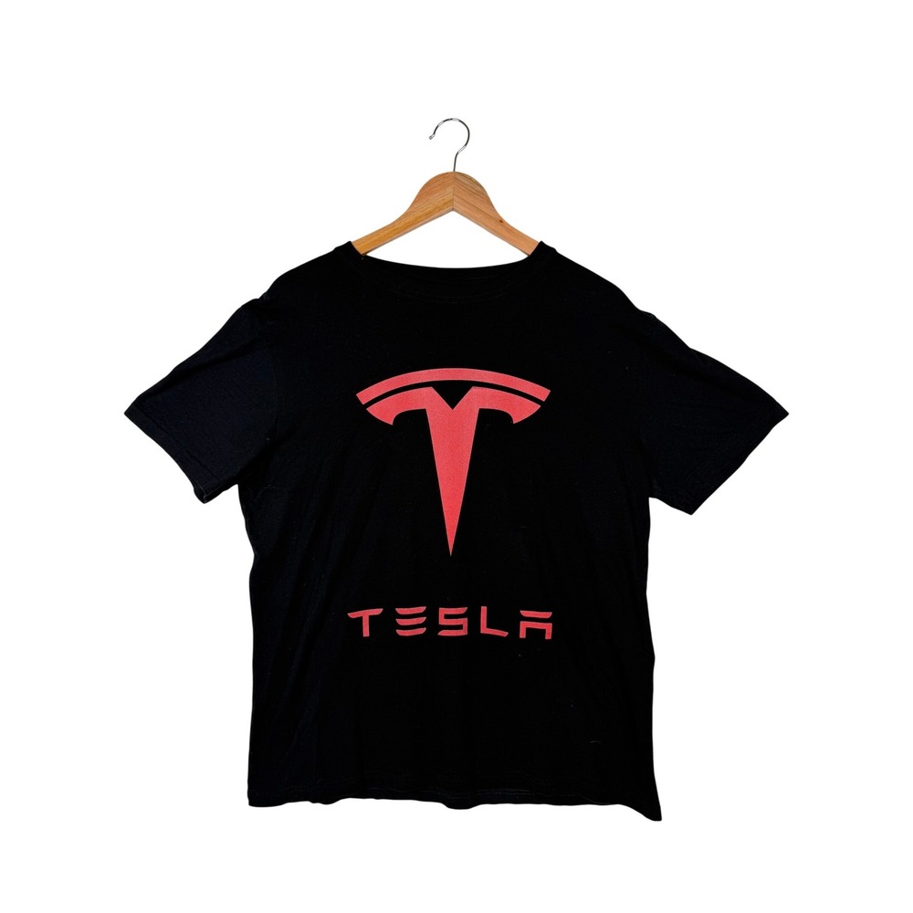 Tesla Graphic T-Shirt Mens L Black Red Logo Short Sleeve Crewneck Tee